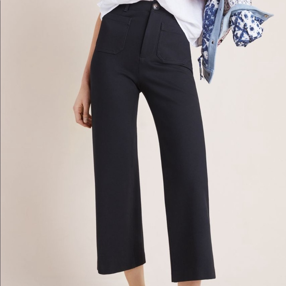 NWOT, Anthropologie Crop Wide Leg Pant, Black, 0P